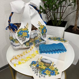 Спідничка на кошик жовто-блакитні квіти
